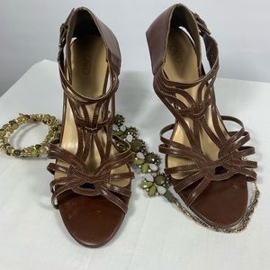 Cato Brown Gold Buckle Sandal Heels Size 10M